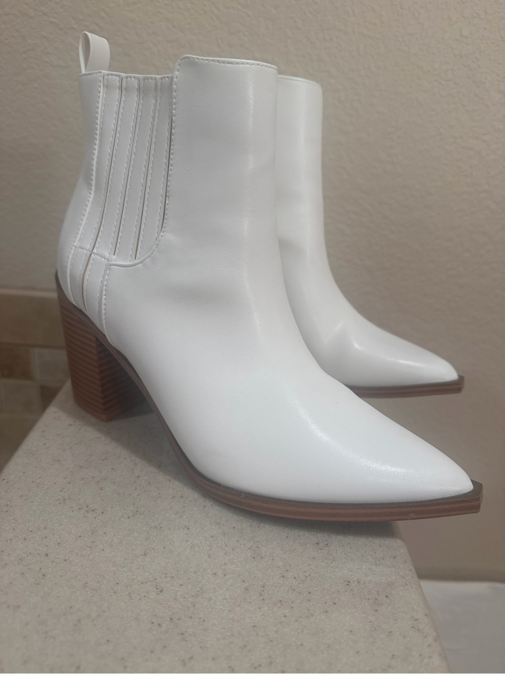 White Pointed-Toe Block Heel Ankle Boots - Women